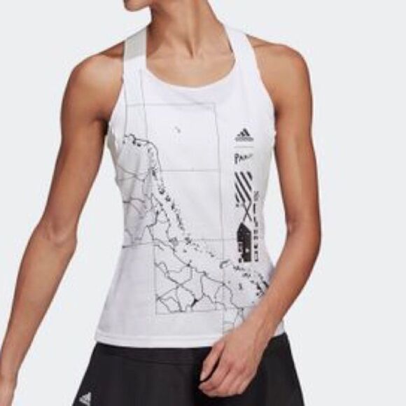 Adidas Parley White Y Tank Shelf bra Lg Map design - Picture 1 of 9